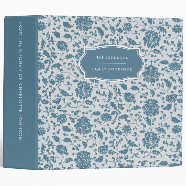 Blue Floral Family Recipe Cookbook Binder (Front/Spine)