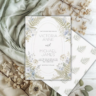 Blue Floral Fern Vintage Frame Elegant  Invitation