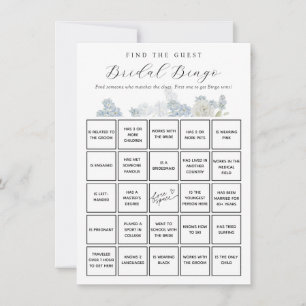 Blue Floral Find the Guest Bridal Bingo Game Card