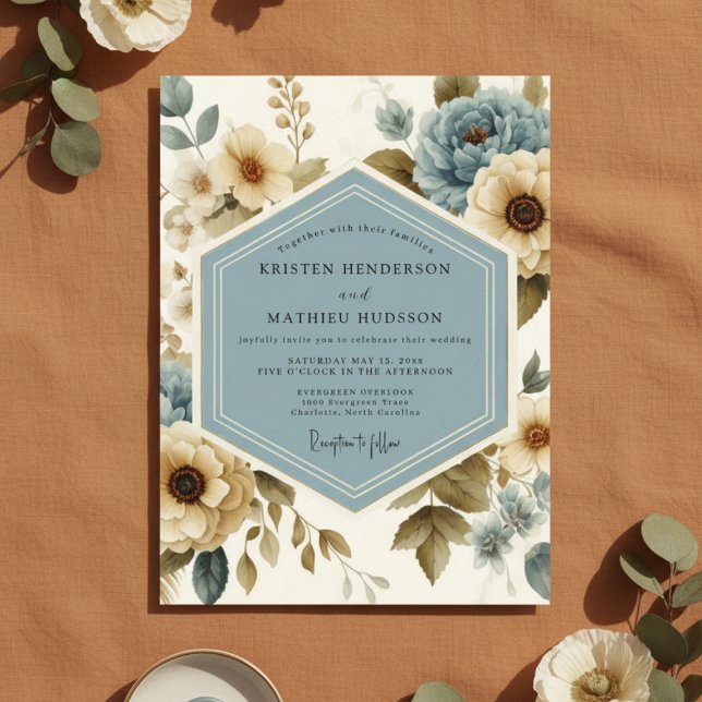 Blue Floral Flourish Wedding Invitation (Creator Uploaded)
