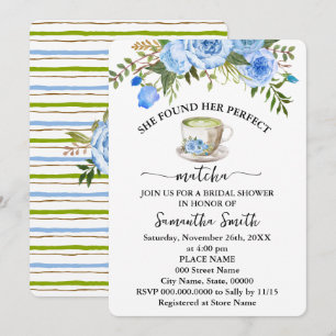 Blue Floral Found Her Perfect Matcha Bridal Shower Invitation