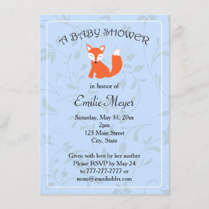 Blue Floral Fox Woodland Baby Shower Invitation