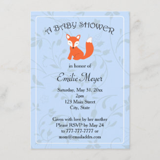 Blue Floral Fox Woodland Baby Shower Invitation