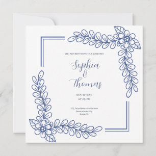 Blue Floral frame elegant wedding invitation