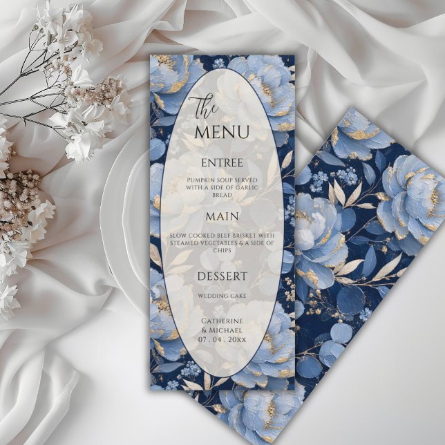 Blue Floral Frame Elegant Wedding Menu (Creator Uploaded)
