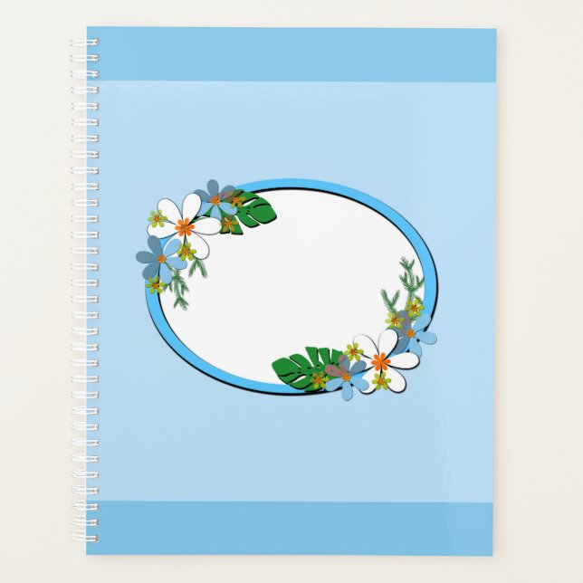 Blue floral frame round kids spring cute customiza planner (Front)