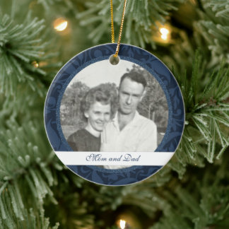 Blue Floral Framed: Memorial: Picture Ornament