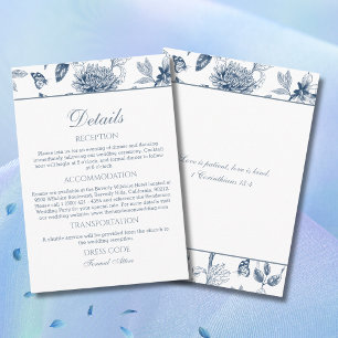 Blue Floral French Christian Wedding Details   Enclosure Card