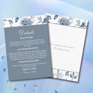 Blue Floral French Christian Wedding Details   Enclosure Card