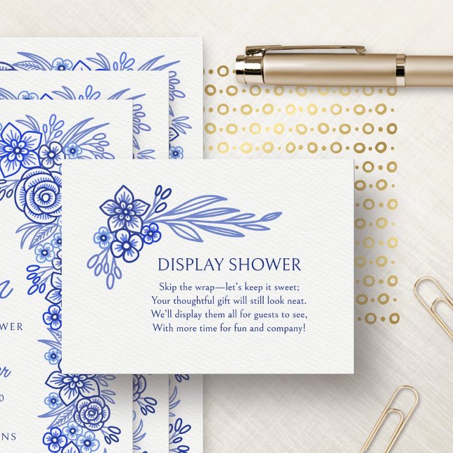 Blue Floral French Display Shower Enclosure Card (Creator Uploaded)