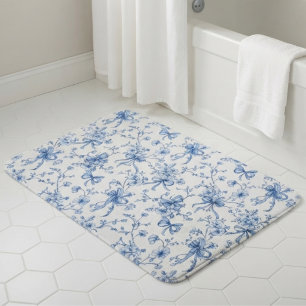 Blue Floral French Toile  Bath Mat