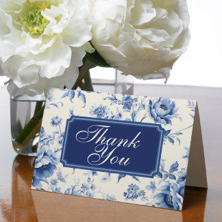 Blue Floral French Toile Chinoiserie Blank Thank You Card