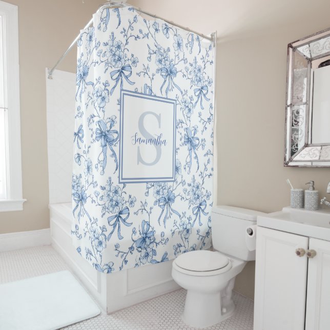 Blue Floral French Toile Monogram Name (In Situ)