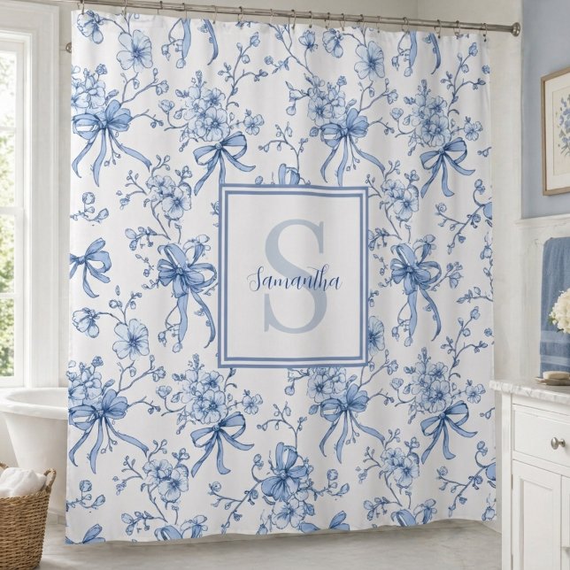 Blue Floral French Toile Monogram Name (Creator Uploaded)