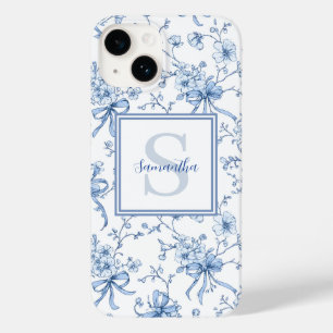 Blue Floral French Toile Monogram Name  Case-Mate iPhone 14 Case