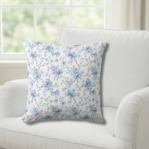 Blue Floral French Toile Throw Pillow