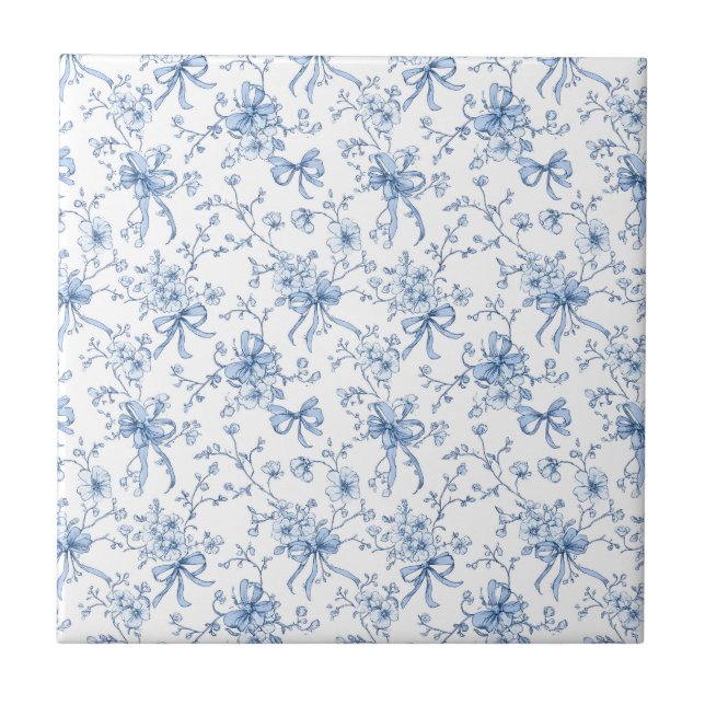 Blue Floral French Toile  Tile (Front)