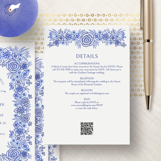 Blue Floral French Wedding Details Enclosure Card (Creator Uploaded)