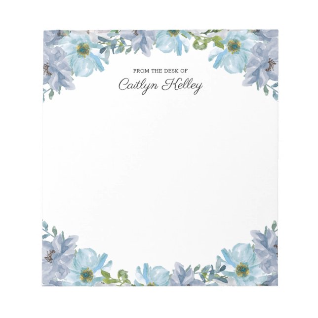 Blue Floral From the Desk of, Personalized Notepad (Front)