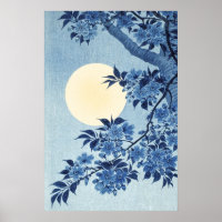 Blue Floral Full Moon Art
