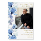 Blue Floral Funeral Celebration Of Life Photo Sign