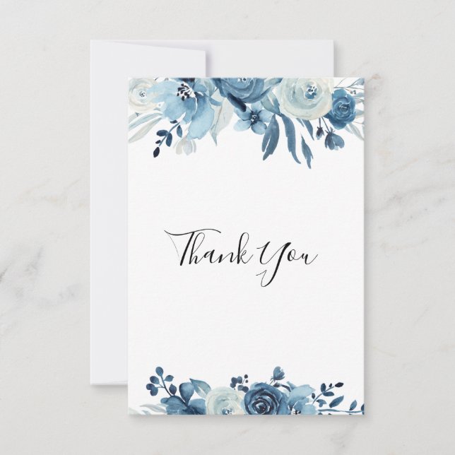 blue floral funeral thank you note card (Front)