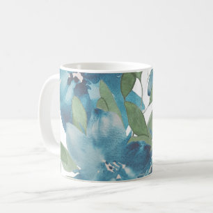 Blue Floral Fusion Watercolor Hand-painted Coffee Mug