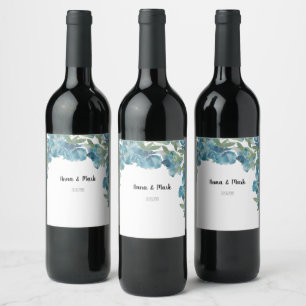 Blue Floral Fusion Watercolor Hand-painted Wine Label