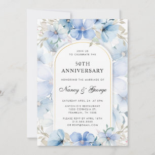 Blue Floral Garden 50th Wedding Anniversary Invitation