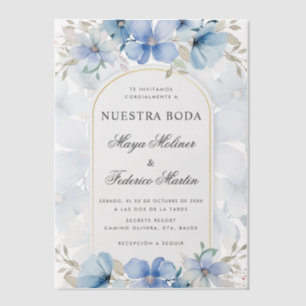 Blue Floral Garden Nuestra Boda Spanish Wedding Vellum Invitations