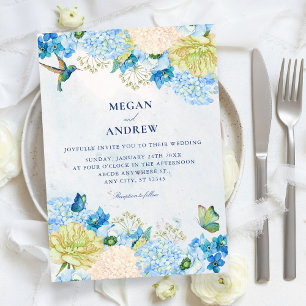 Blue floral garden wedding  invitation