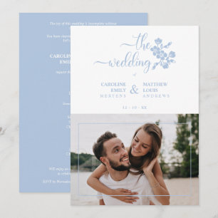 Blue Floral Garland Photo Card Couple Wedding