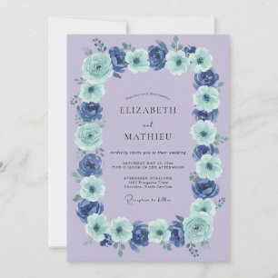 Blue Floral Garland Wedding Invitation