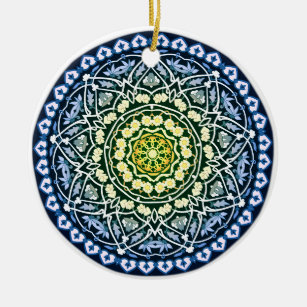 Blue Floral Geometric Ornament
