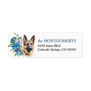 Blue Floral German Shepherd Adresse de retour