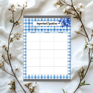 Blue Floral Gingham _ Important Equations Notepad