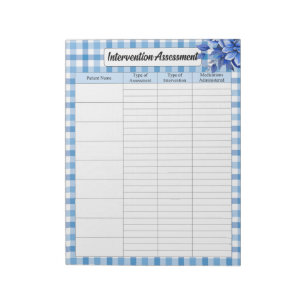 Blue Floral Gingham _ Intervention Assessment  Notepad