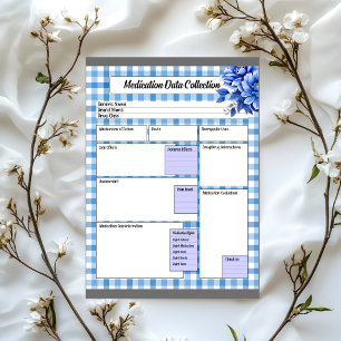 Blue Floral Gingham _ Medication Data Collection Notepad