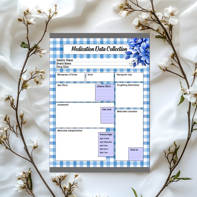 Blue Floral Gingham _ Medication Data Collection Notepad (Creator Uploaded)