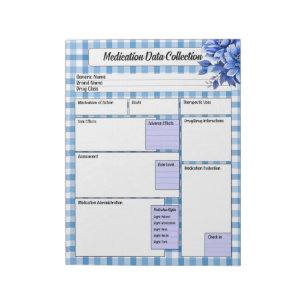 Blue Floral Gingham _ Medication Data Collection Notepad