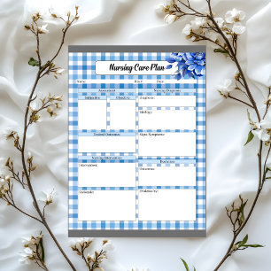 Blue Floral Gingham_ Nursing Care Plan Notepad