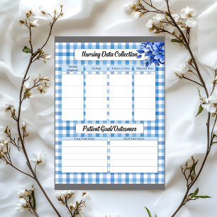 Blue Floral Gingham_ Nursing Data Collection Notepad