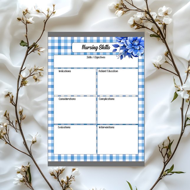 Blue Floral Gingham_ Nursing Skills Notepad (Creator Uploaded)