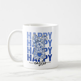Blue Floral Glitter Easter Bunny Coquette Coffee Mug