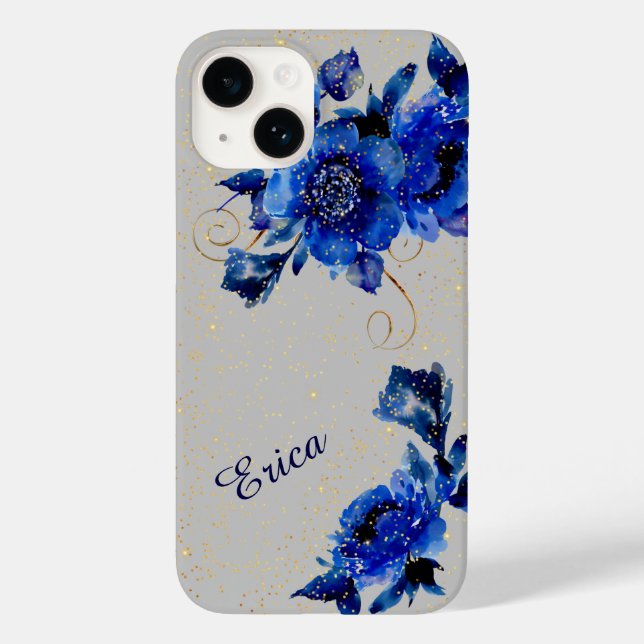 Blue Floral Gold Confetti Case-Mate iPhone Case (Back)
