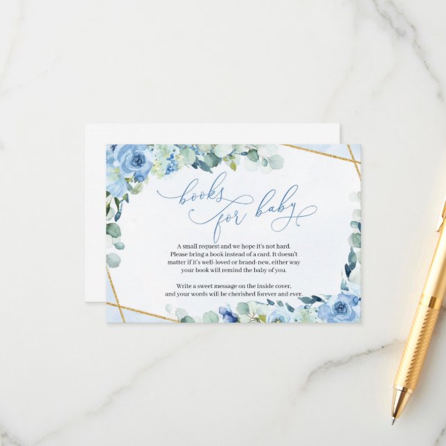 Blue Floral Gold Geometric Boho Books For Baby Enclosure Card (Front/Back In Situ)