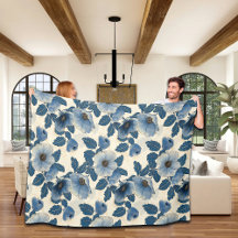 Blue Floral Gold Glitter Japanese Ukiyo-e