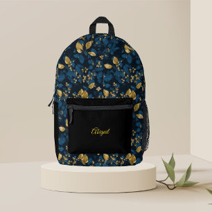 Blue floral gold leaves bagpack printed backpack