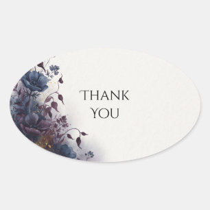 Blue Floral Gold Star Wedding Thank You Oval Sticker