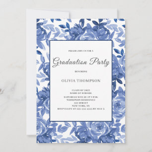 Blue Floral Graduation Party Invitation